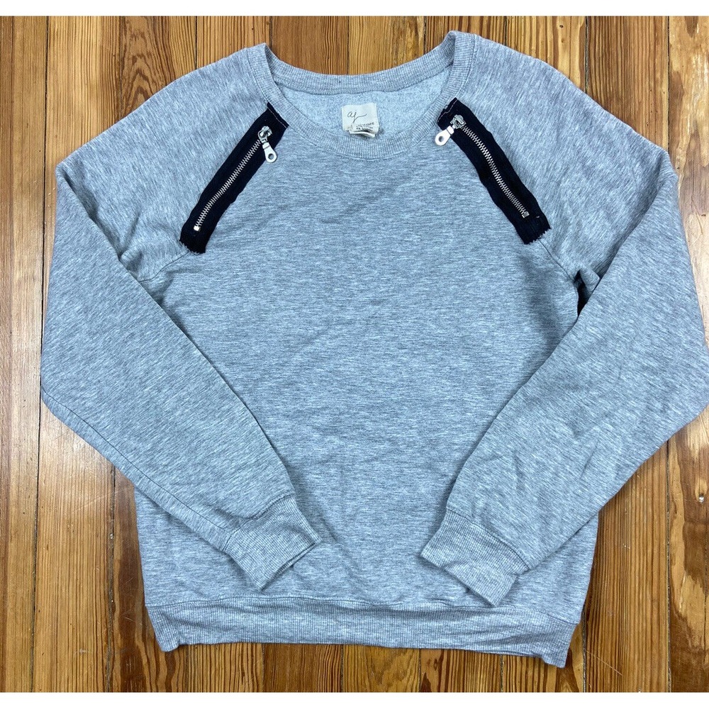 aj‎ andrea jovine gray sweater shoulder zippers womens size medium